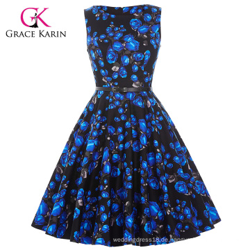 Grace Karin Großhandel Sleeveless Frauen kurz billig 50s Vintage Baumwolle Druck Kleider CL6086-27